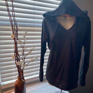 Active wear V neck Hoodie Charcoal
